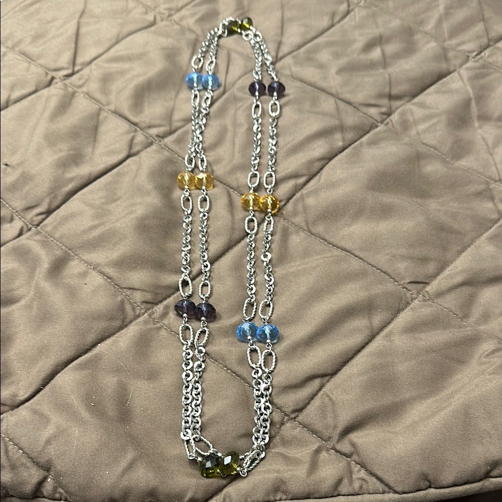 Elegant Silver Chain Necklace with Multicolor Beads